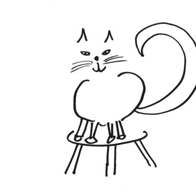 Pen sketch of cat standing on a stool to illustrate the GoodSense content and channel strategy using a visual metaphor