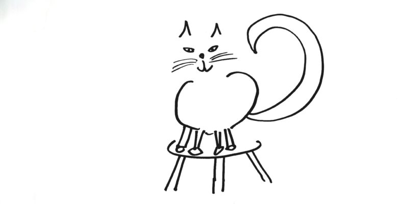 Pen sketch of cat standing on a stool to illustrate the GoodSense content and channel strategy using a visual metaphor