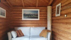 Log cabin room GoodSense office - to illustrate staring at the wall