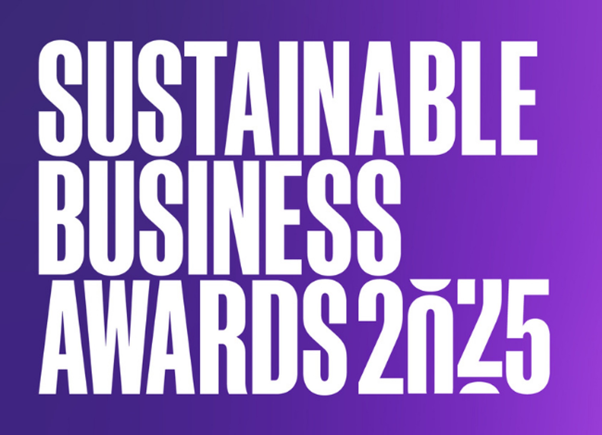 Sustainable Business Awards 2025 in white capitals on a purple background - GoodSense finalists Next List Next Awards
